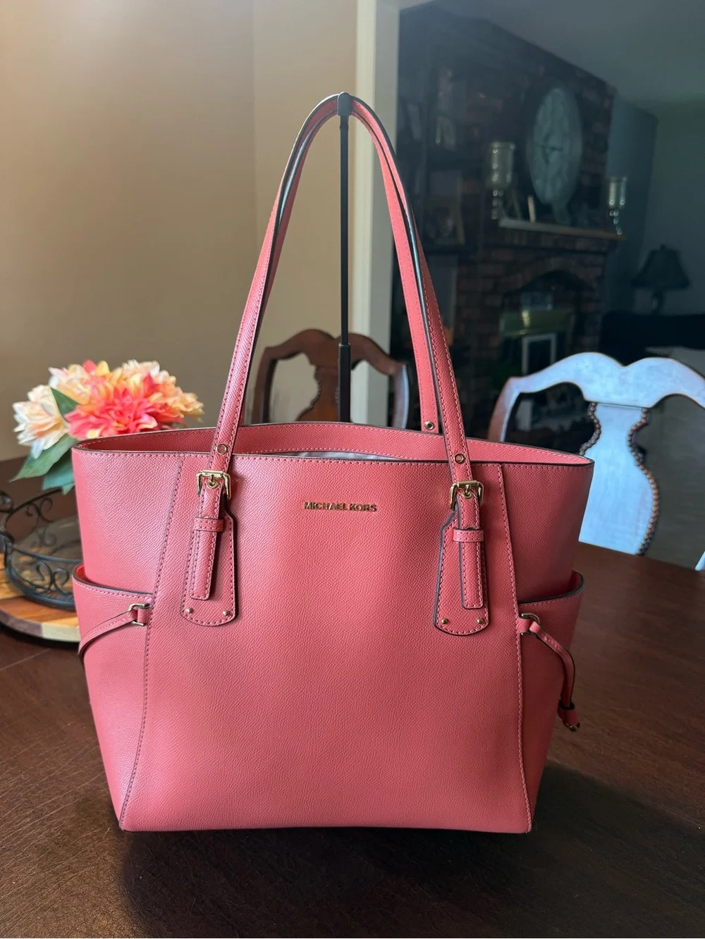 Michael Kors Pink Leather Tote with Gold Hardware